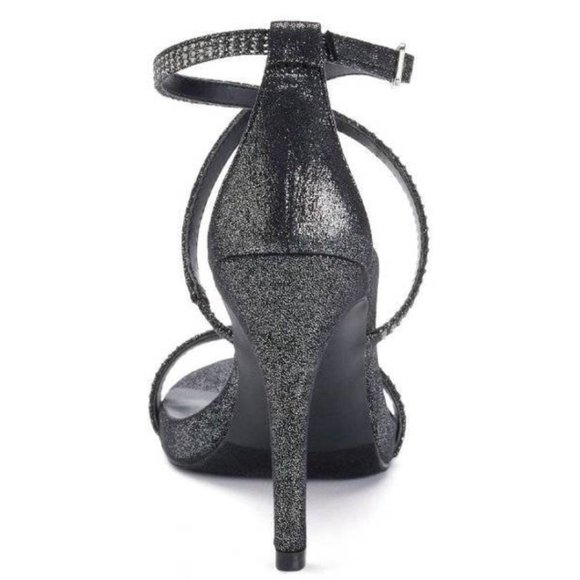 Womens Suede Pumps Candies Black Rhinestone 9 High Heels Ankle Strap Padded - Picture 4 of 8